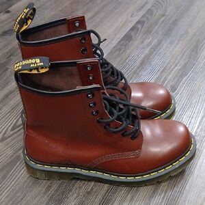 Dr. Martens 1460 Smooth Leather Lace Up Boots In Cherry Red Size 8 Womens 7 Mens